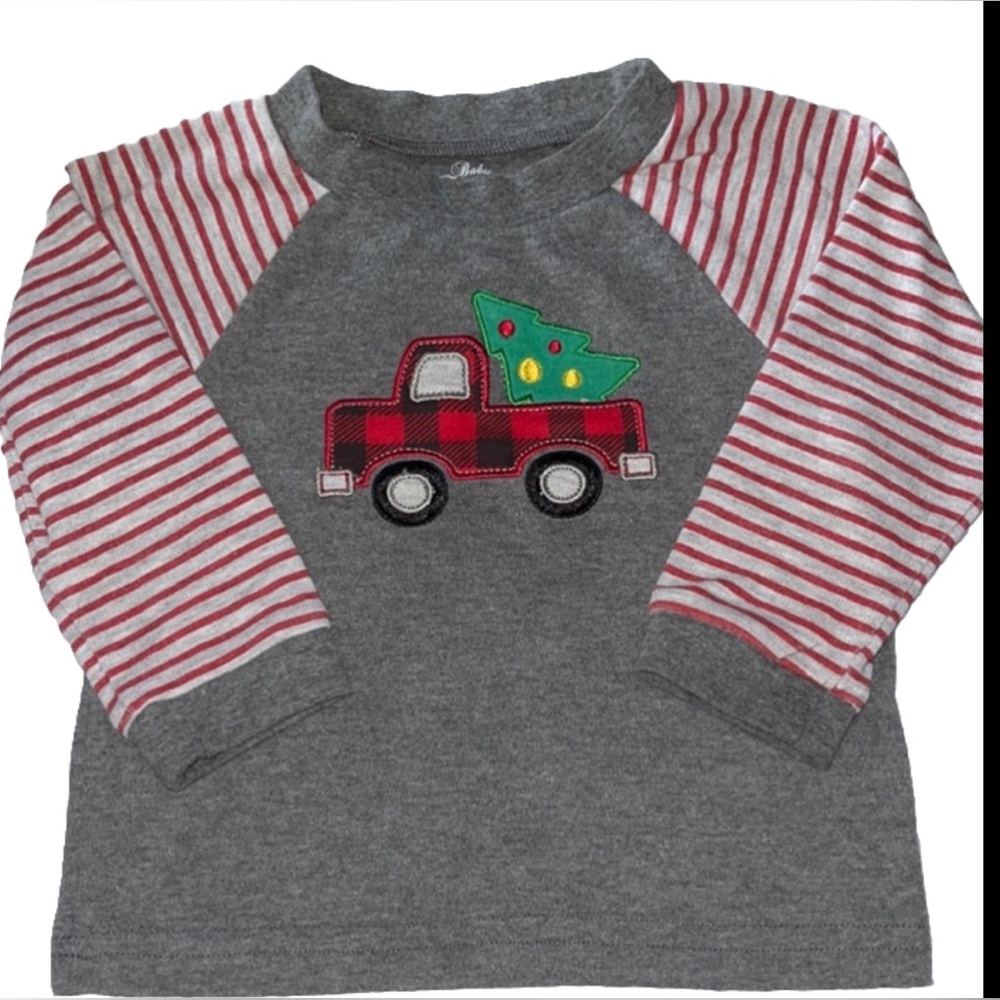 Baby essentials 24 mo. long sleeve Christmas motif shirt. Truck carrying a tree